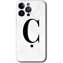 Gramaphone iPhone 14 Pro Max Kılıf Hd Desen Baskılı Arka Kapak - Beyaz Mermer Desenli Ç Harfi