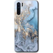 Oppo A91 Kılıf Hd Desen Baskılı Arka Kapak + Kırılmaz Cam - Eski Mermer