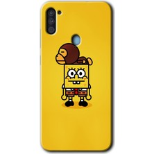 Gramaphone Galaxy A11 Kılıf Hd Desen Baskılı Arka Kapak + Kırılmaz Cam - Sünger Bob