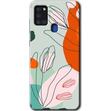 Gramaphone Galaxy A21S Kılıf Hd Desen Baskılı Arka Kapak + Kırılmaz Cam - Vektör Çiçekler