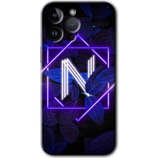 Gramaphone iPhone 14 Pro Kılıf Hd Desen Baskılı Arka Kapak - Dark Neon Yaprak N Harfi