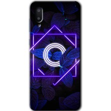 Galaxy A02 Kılıf Hd Desen Baskılı Arka Kapak + Kırılmaz Cam - Dark Neon Yaprak O Harfi