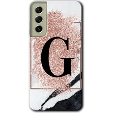Gramaphone Galaxy S21 Fe Kılıf Hd Desen Baskılı Arka Kapak - Pembe Mermer Desenli G Harfi