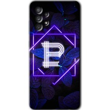 Galaxy A73 Kılıf Hd Desen Baskılı Arka Kapak + Kırılmaz Cam - Dark Neon Yaprak B Harfi