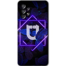 Galaxy A73 Kılıf Hd Desen Baskılı Arka Kapak + Kırılmaz Cam - Dark Neon Yaprak Ü Harfi