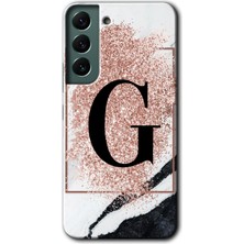 Gramaphone Galaxy S22 Plus Kılıf Hd Desen Baskılı Arka Kapak + Kırılmaz Cam - Pembe Mermer Desenli G Harfi