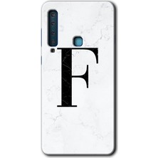 Gramaphone Galaxy A9 2018 Kılıf Hd Desen Baskılı Arka Kapak + Kırılmaz Cam - Beyaz Mermer Desenli F Harfi
