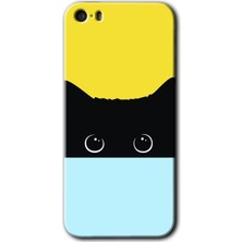 Gramaphone iPhone 5s Kılıf Hd Desen Baskılı Arka Kapak + Kırılmaz Cam - Kara-Kedi