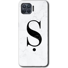 Gramaphone Oppo Reno 4 Lite Kılıf Hd Desen Baskılı Arka Kapak + Kırılmaz Cam - Beyaz Mermer Desenli Ş Harfi
