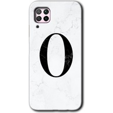 Huawei P40 Lite Kılıf Hd Desen Baskılı Arka Kapak - Beyaz Mermer Desenli O Harfi