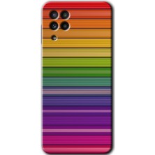 Gramaphone Galaxy A22 Kılıf Hd Desen Baskılı Arka Kapak + Kırılmaz Cam - Colorful Lines