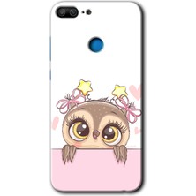 Gramaphone Honor 9 Lite Kılıf Hd Desen Baskılı Arka Kapak + Esnek Nano Cam - Sevimli Baykuş