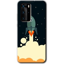 Gramaphone Huawei P40 Pro Kılıf Hd Desen Baskılı Arka Kapak + Kırılmaz Cam - Space Smoke