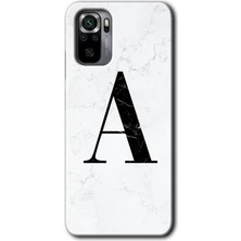 Redmi Note 10 Kılıf Hd Desen Baskılı Arka Kapak - Beyaz Mermer Desenli A Harfi