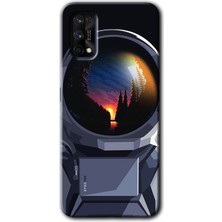 Realme 7 Pro Kılıf Hd Desen Baskılı Arka Kapak + Esnek Nano Cam - Astronot