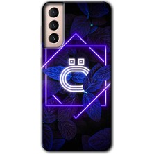 Galaxy S21 Plus Kılıf Hd Desen Baskılı Arka Kapak + Kırılmaz Cam - Dark Neon Yaprak Ö Harfi