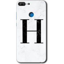 Gramaphone Honor 9 Lite Kılıf Hd Desen Baskılı Arka Kapak + Kırılmaz Cam - Beyaz Mermer Desenli H Harfi