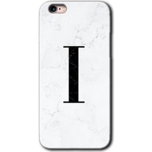 iPhone 6s Kılıf Hd Desen Baskılı Arka Kapak + Esnek Nano Cam - Beyaz Mermer Desenli I Harfi