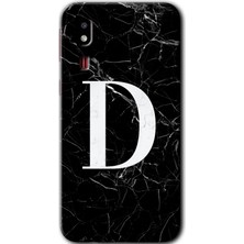 Gramaphone Galaxy A2 Core Kılıf Hd Desen Baskılı Arka Kapak + Kırılmaz Cam - Siyah Mermer Desenli D Harfi