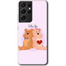 Galaxy S21 Ultra Kılıf Hd Desen Baskılı Arka Kapak + Esnek Nano Cam - Sevgili Ayıcık