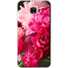 Galaxy C9 Pro Kılıf Hd Desen Baskılı Arka Kapak + Kırılmaz Cam - Kırmızı Beyaz Gül