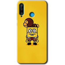 Gramaphone Huawei P30 Lite Kılıf Hd Desen Baskılı Arka Kapak + Kırılmaz Cam - Sünger Bob