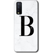 Gramaphone Vivo Y20 Kılıf Hd Desen Baskılı Arka Kapak - Beyaz Mermer Desenli B Harfi
