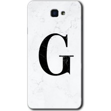 Gramaphone Galaxy J7 Prime 2 Kılıf Hd Desen Baskılı Arka Kapak + Kırılmaz Cam - Beyaz Mermer Desenli G Harfi