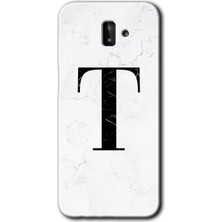 Galaxy J6 Plus Kılıf Hd Desen Baskılı Arka Kapak + Kırılmaz Cam - Beyaz Mermer Desenli T Harfi