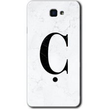 Galaxy J7 Prime 2 Kılıf Hd Desen Baskılı Arka Kapak + Kırılmaz Cam - Beyaz Mermer Desenli Ç Harfi