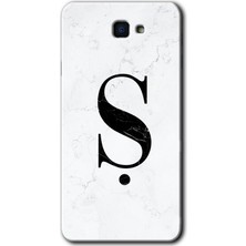 Galaxy J7 Prime 2 Kılıf Hd Desen Baskılı Arka Kapak + Kırılmaz Cam - Beyaz Mermer Desenli Ş Harfi