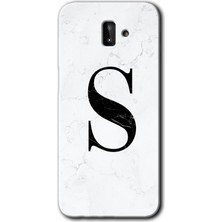 Galaxy J6 Plus Kılıf Hd Desen Baskılı Arka Kapak + Esnek Nano Cam - Beyaz Mermer Desenli S Harfi
