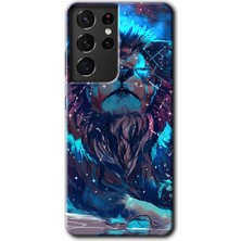 Gramaphone Galaxy S21 Ultra Kılıf Hd Desen Baskılı Arka Kapak + Esnek Nano Cam - Neon Aslan