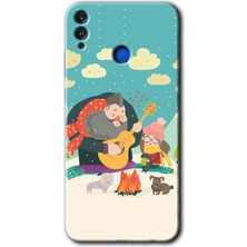 Gramaphone Honor 8x Kılıf Hd Desen Baskılı Arka Kapak + Kırılmaz Cam - Kış Pikniği