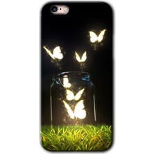 iPhone 6s Plus Kılıf Hd Desen Baskılı Arka Kapak + Kırılmaz Cam - Işıklı Kelebekler