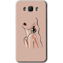 Gramaphone Galaxy J7 2016 Kılıf Hd Desen Baskılı Arka Kapak + Kırılmaz Cam - Çizim Silüet