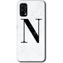 Gramaphone Realme 7 Pro Kılıf Hd Desen Baskılı Arka Kapak + Kırılmaz Cam - Beyaz Mermer Desenli N Harfi