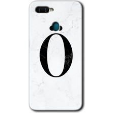 Gramaphone Oppo Ax7 Kılıf Hd Desen Baskılı Arka Kapak + Kırılmaz Cam - Beyaz Mermer Desenli Ö Harfi