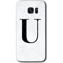 Galaxy S7 Edge Kılıf Hd Desen Baskılı Arka Kapak + Esnek Nano Cam - Beyaz Mermer Desenli U Harfi
