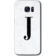 Gramaphone Galaxy S7 Edge Kılıf Hd Desen Baskılı Arka Kapak + Esnek Nano Cam - Beyaz Mermer Desenli J Harfi
