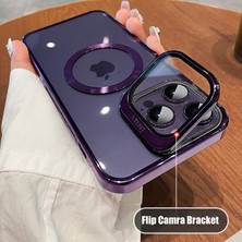 Teleplus Apple iPhone 14 Pro Max Uyumlu Kılıf Standlı Magsafeli Cam Kapak Kamera Korumalı Derin Mor