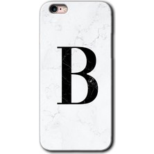 Gramaphone iPhone 6s Plus Kılıf Hd Desen Baskılı Arka Kapak + Kırılmaz Cam - Beyaz Mermer Desenli B Harfi