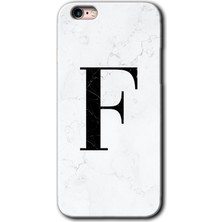 iPhone 6s Plus Kılıf Hd Desen Baskılı Arka Kapak + Kırılmaz Cam - Beyaz Mermer Desenli F Harfi