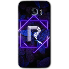 Galaxy S7 Edge Kılıf Hd Desen Baskılı Arka Kapak + Esnek Nano Cam - Dark Neon Yaprak R Harfi