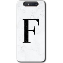 Gramaphone Galaxy A80 Kılıf Hd Desen Baskılı Arka Kapak - Beyaz Mermer Desenli F Harfi