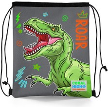 Coral High Kids Siyah Gri Dinozor Desenli Ipli Büzgülü Sırt Çantası 22444
