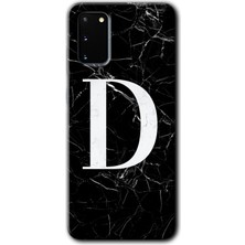 Gramaphone Galaxy S20 Kılıf Hd Desen Baskılı Arka Kapak + Kırılmaz Cam - Siyah Mermer Desenli D Harfi
