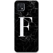 Gramaphone Oppo A15 Kılıf Hd Desen Baskılı Arka Kapak - Siyah Mermer Desenli F Harfi