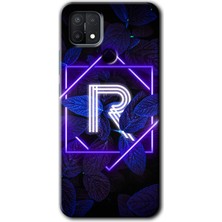 Oppo A15 Kılıf Hd Desen Baskılı Arka Kapak - Dark Neon Yaprak R Harfi