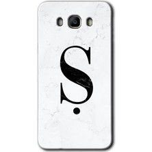Galaxy J7 2016 Kılıf Hd Desen Baskılı Arka Kapak + Kırılmaz Cam - Beyaz Mermer Desenli Ş Harfi